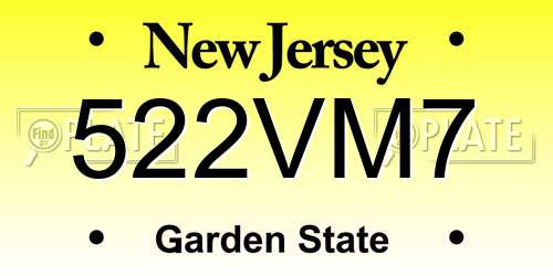 522VM7 New Jersey License Plate