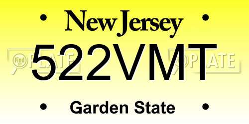 522VMT New Jersey License Plate