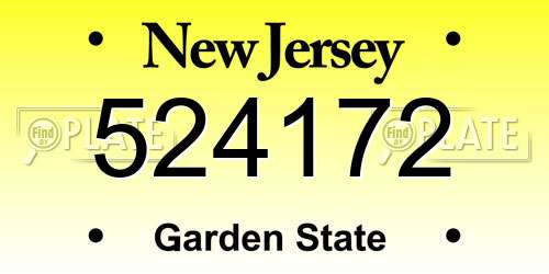 524172 New Jersey License Plate