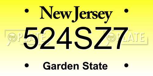 524SZ7 New Jersey License Plate