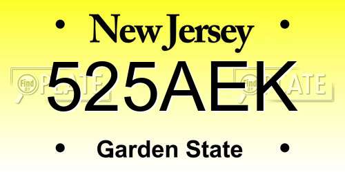 525AEK New Jersey License Plate