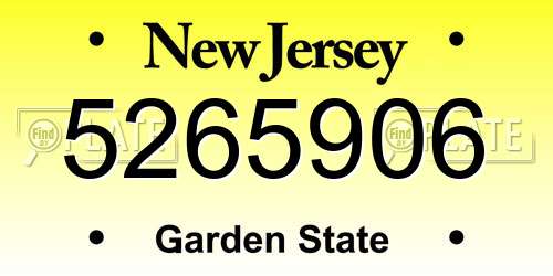 5265906 New Jersey License Plate