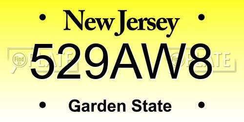 529AW8 New Jersey License Plate