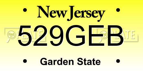 529GEB New Jersey License Plate