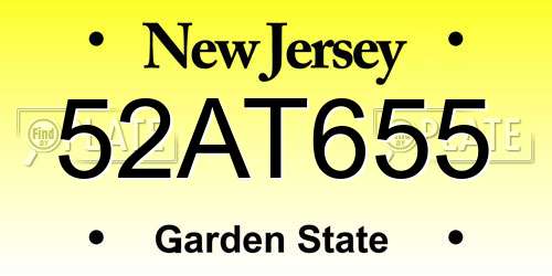 52AT655 New Jersey License Plate