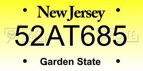 52AT685 New Jersey License Plate