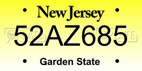 52AZ685 New Jersey License Plate