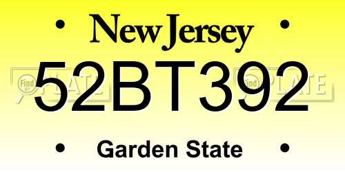 52BT392 New Jersey License Plate