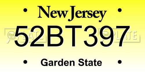 52BT397 New Jersey License Plate