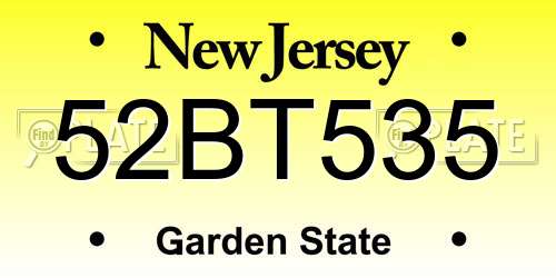 52BT535 New Jersey License Plate
