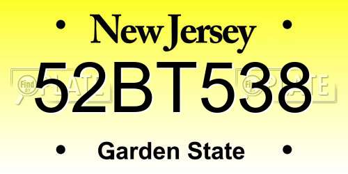 52BT538 New Jersey License Plate