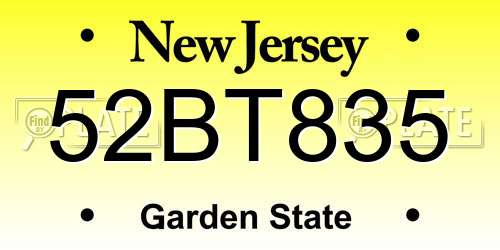52BT835 New Jersey License Plate