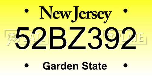 52BZ392 New Jersey License Plate