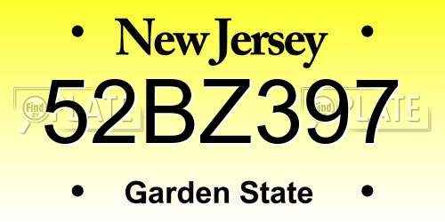 52BZ397 New Jersey License Plate