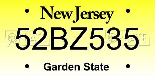 52BZ535 New Jersey License Plate