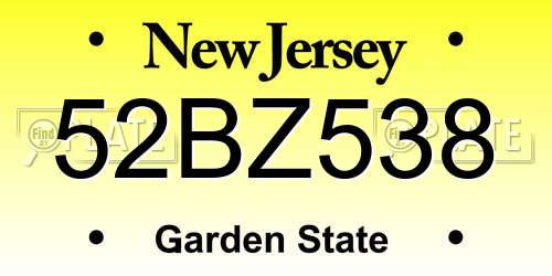 52BZ538 New Jersey License Plate