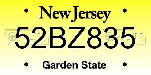 52BZ835 New Jersey License Plate
