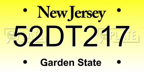 52DT217 New Jersey License Plate