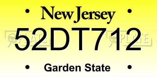 52DT712 New Jersey License Plate