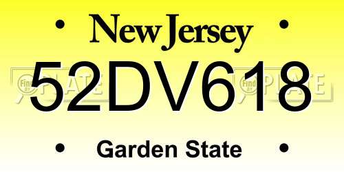52DV618 New Jersey License Plate
