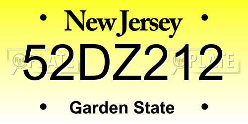 52DZ212 New Jersey License Plate