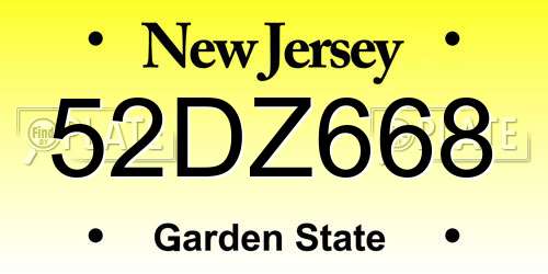 52DZ668 New Jersey License Plate