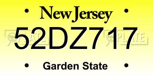 52DZ717 New Jersey License Plate