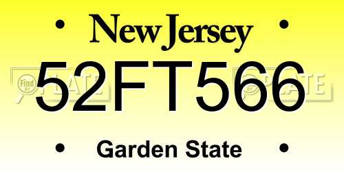 52FT566 New Jersey License Plate