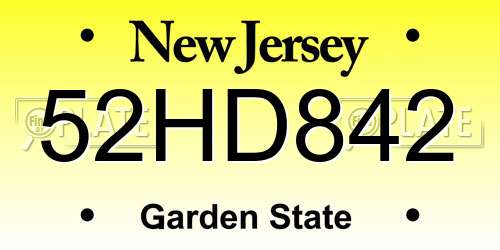 52HD842 New Jersey License Plate