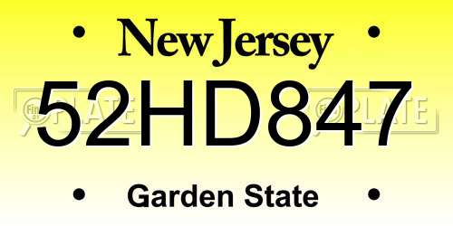 52HD847 New Jersey License Plate