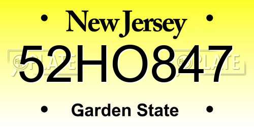 52HO847 New Jersey License Plate