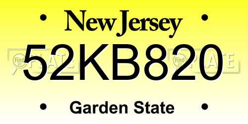 52KB820 New Jersey License Plate