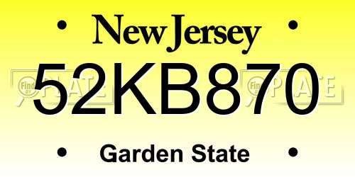 52KB870 New Jersey License Plate