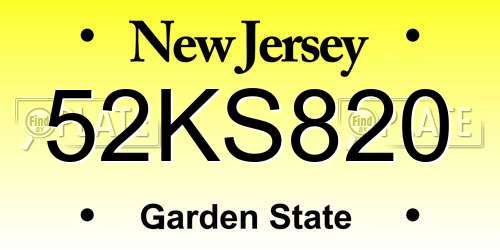 52KS820 New Jersey License Plate