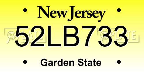 52LB733 New Jersey License Plate