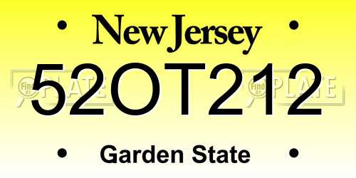 52OT212 New Jersey License Plate