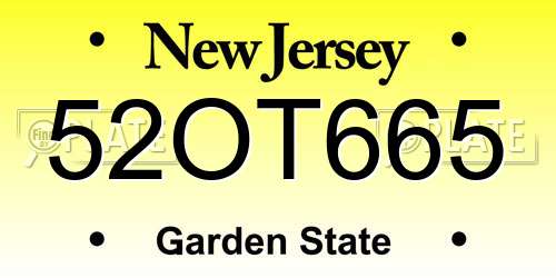52OT665 New Jersey License Plate