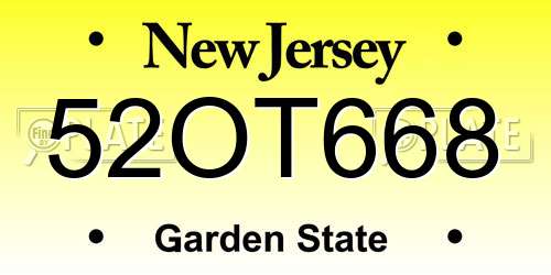 52OT668 New Jersey License Plate
