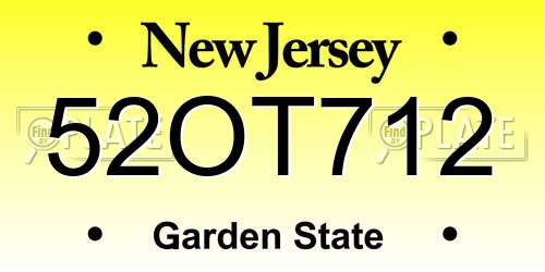 52OT712 New Jersey License Plate