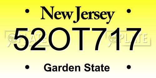 52OT717 New Jersey License Plate