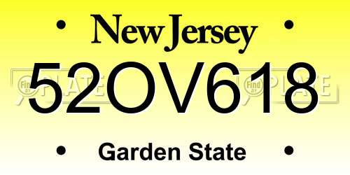 52OV618 New Jersey License Plate