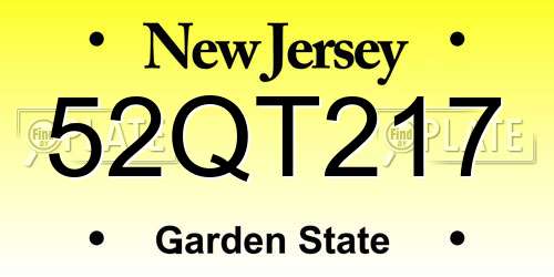52QT217 New Jersey License Plate