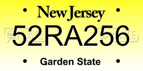 52RA256 New Jersey License Plate