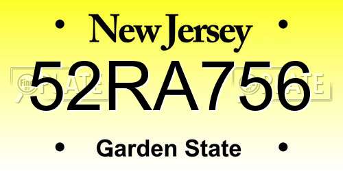 52RA756 New Jersey License Plate
