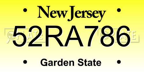 52RA786 New Jersey License Plate