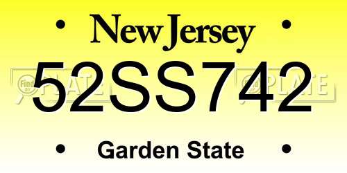 52SS742 New Jersey License Plate