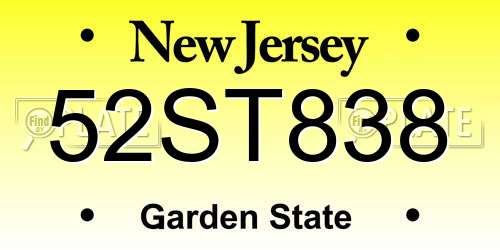 52ST838 New Jersey License Plate