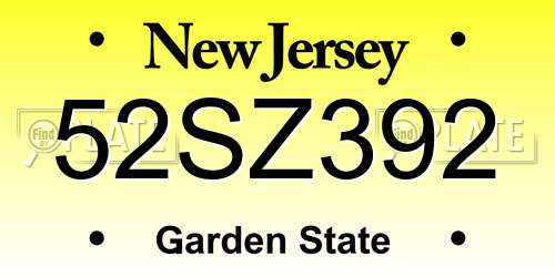 52SZ392 New Jersey License Plate