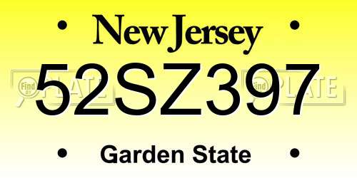 52SZ397 New Jersey License Plate