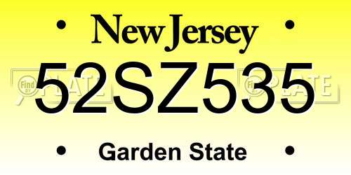52SZ535 New Jersey License Plate